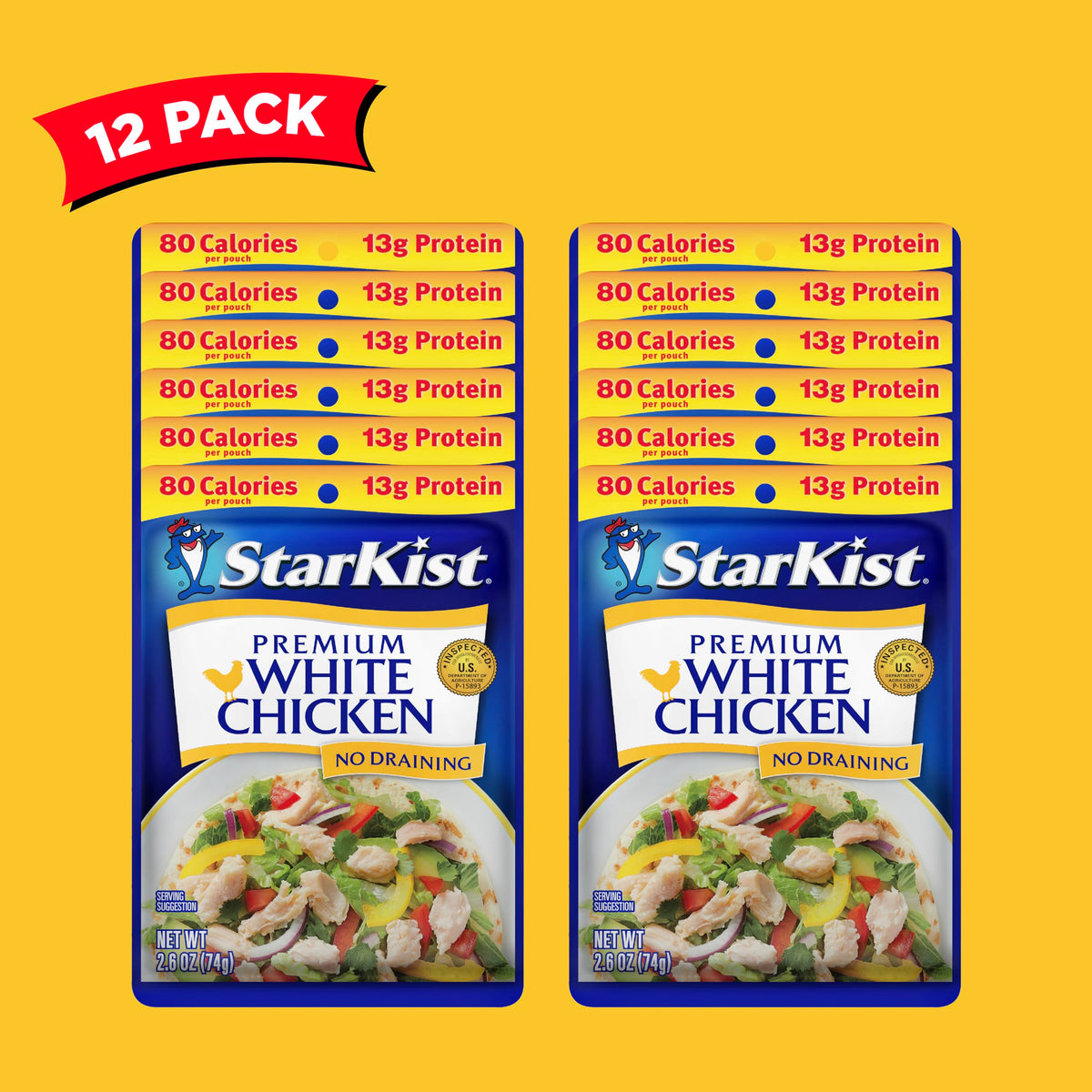 StarKist Premium White Chicken pouch no-drain design saves time.