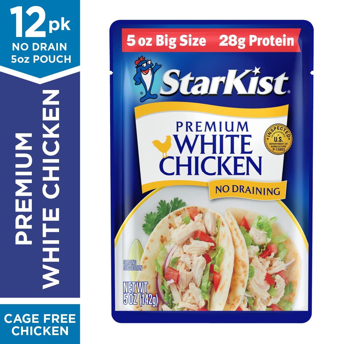 Starkist Premium White Chicken pouch opened and ready to eat, tear-new design.
