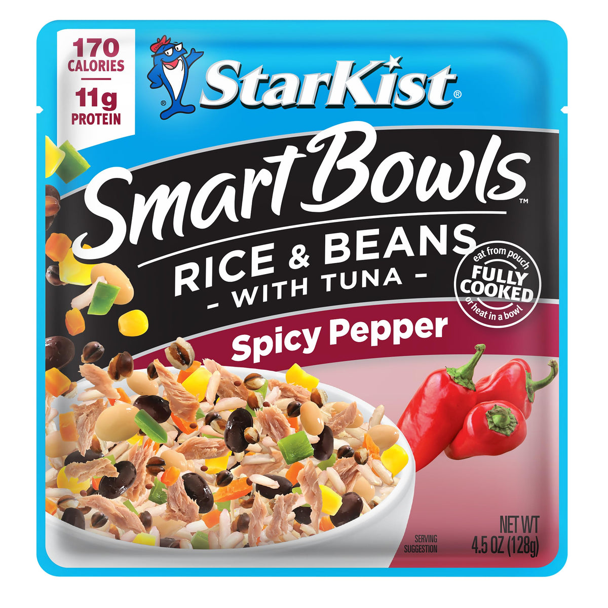 StarKist Smart Bowls Spicy Pepper close-up shows rice and tuna for protein.