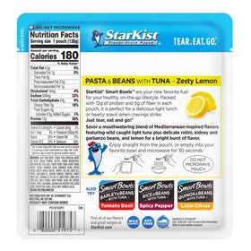 StarKist Smart Bowls Zesty Lemon pasta and beans close-up, high-protein meal.