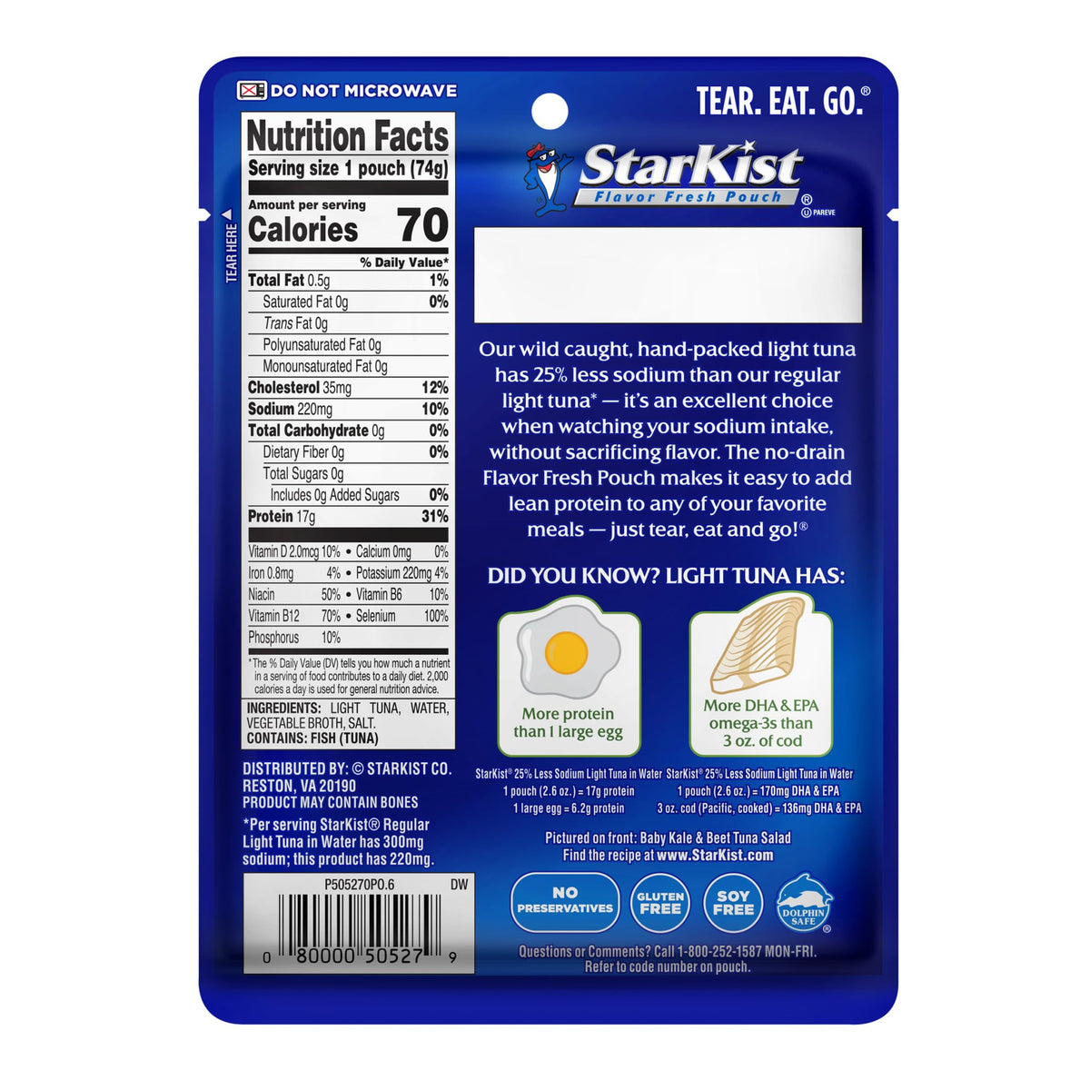 StarKist light tuna pouch being torn open for a quick meal.