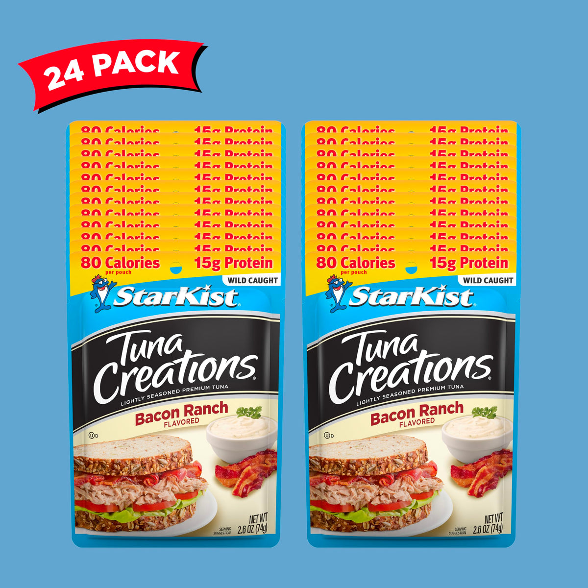 StarKist Bacon Ranch pouch open for quick, no-drain serving on salads.