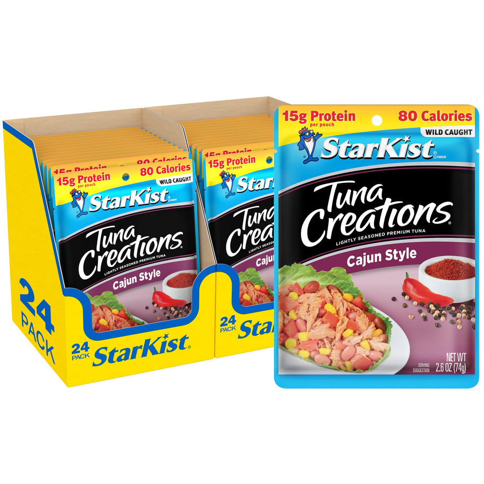 StarKist Tuna Creations Cajun pouch packaging—convenient ready-to-eat protein for quick meals.