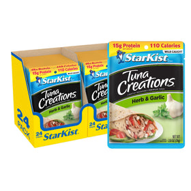 StarKist Tuna Creations Herb and Garlic pouch shown as a ready-to-eat lunch option