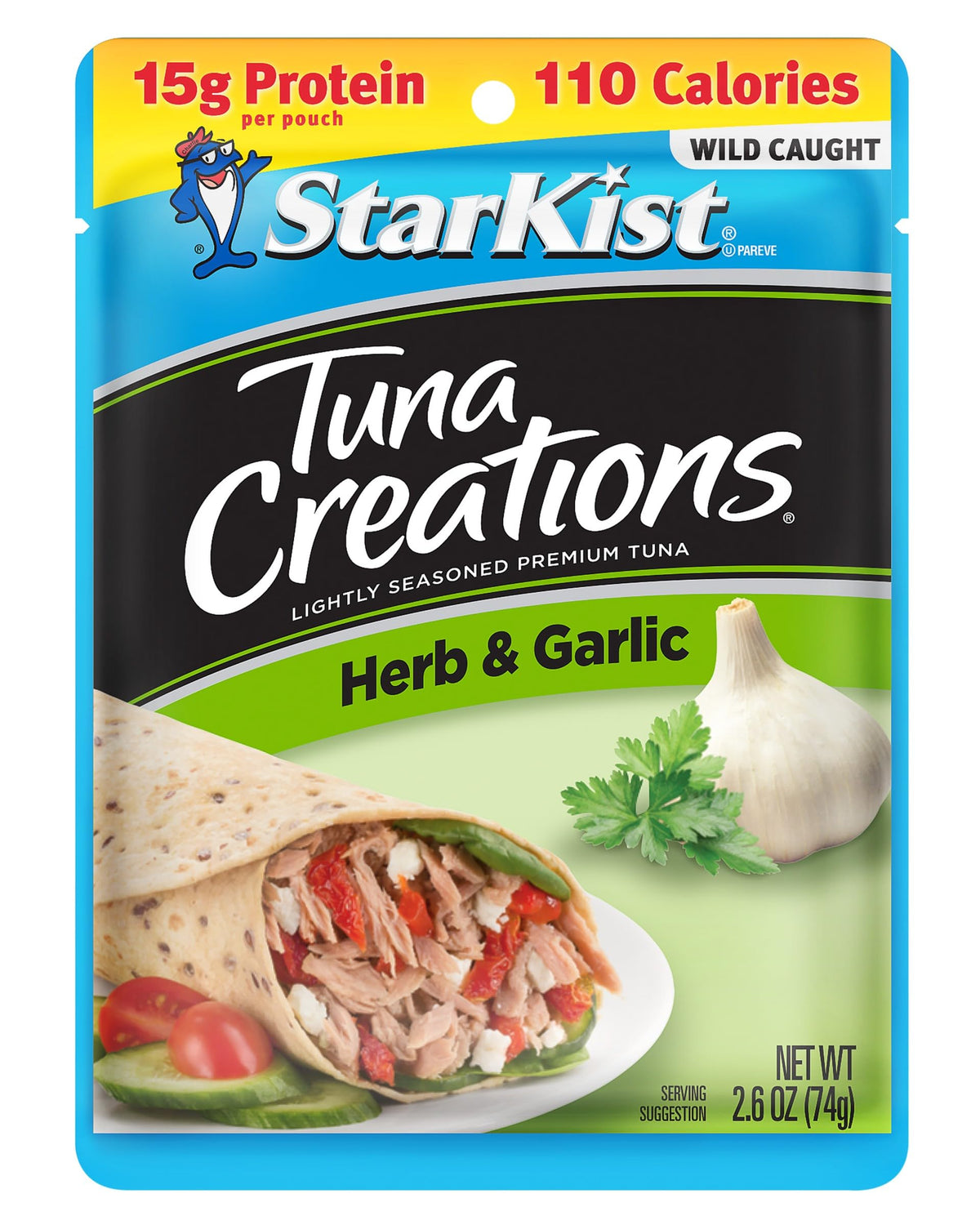Herb and Garlic StarKist pouch being opened for on-the-go meal