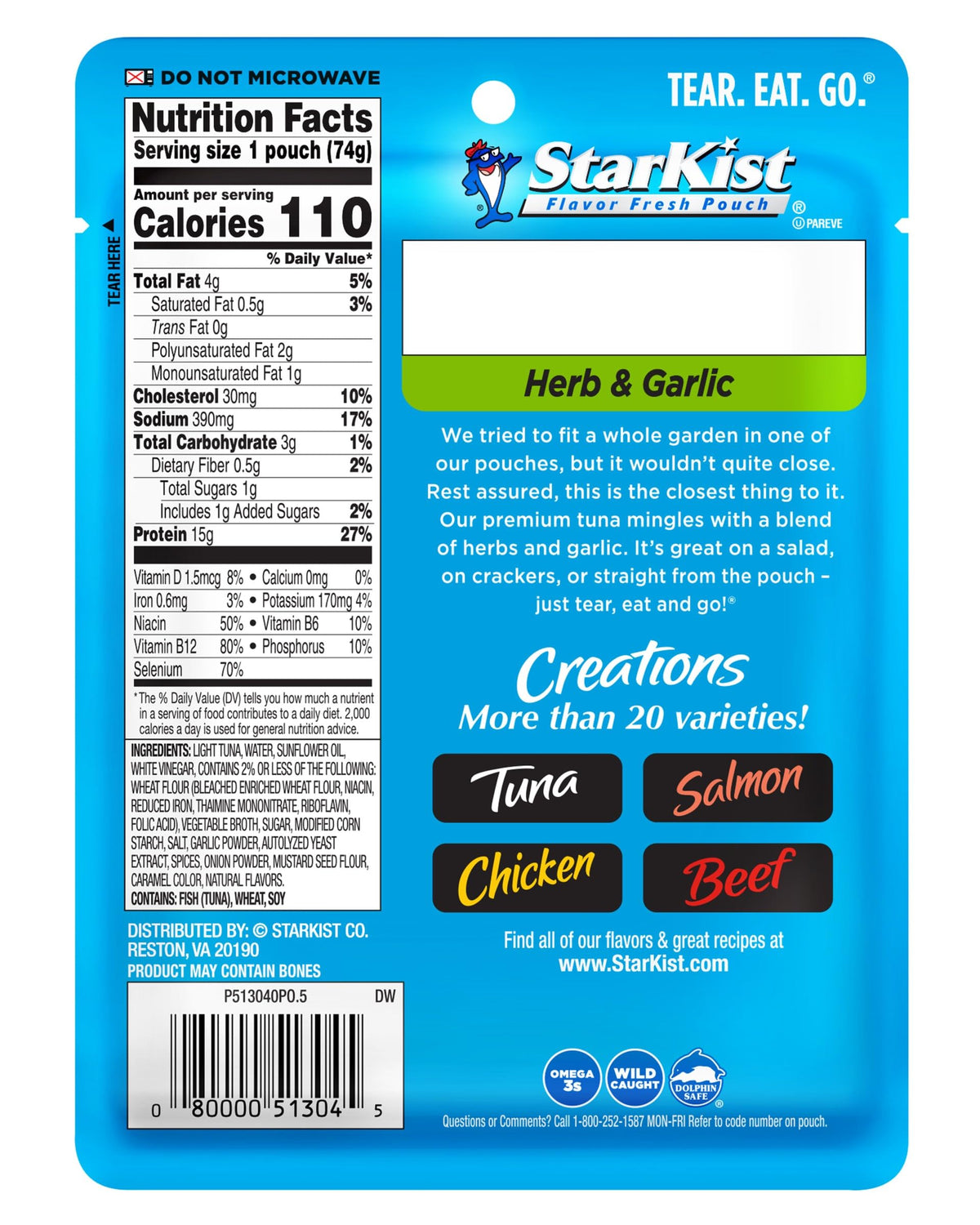 StarKist Tuna Creations Herb and Garlic twelve pack on the pantry shelf for easy meals.