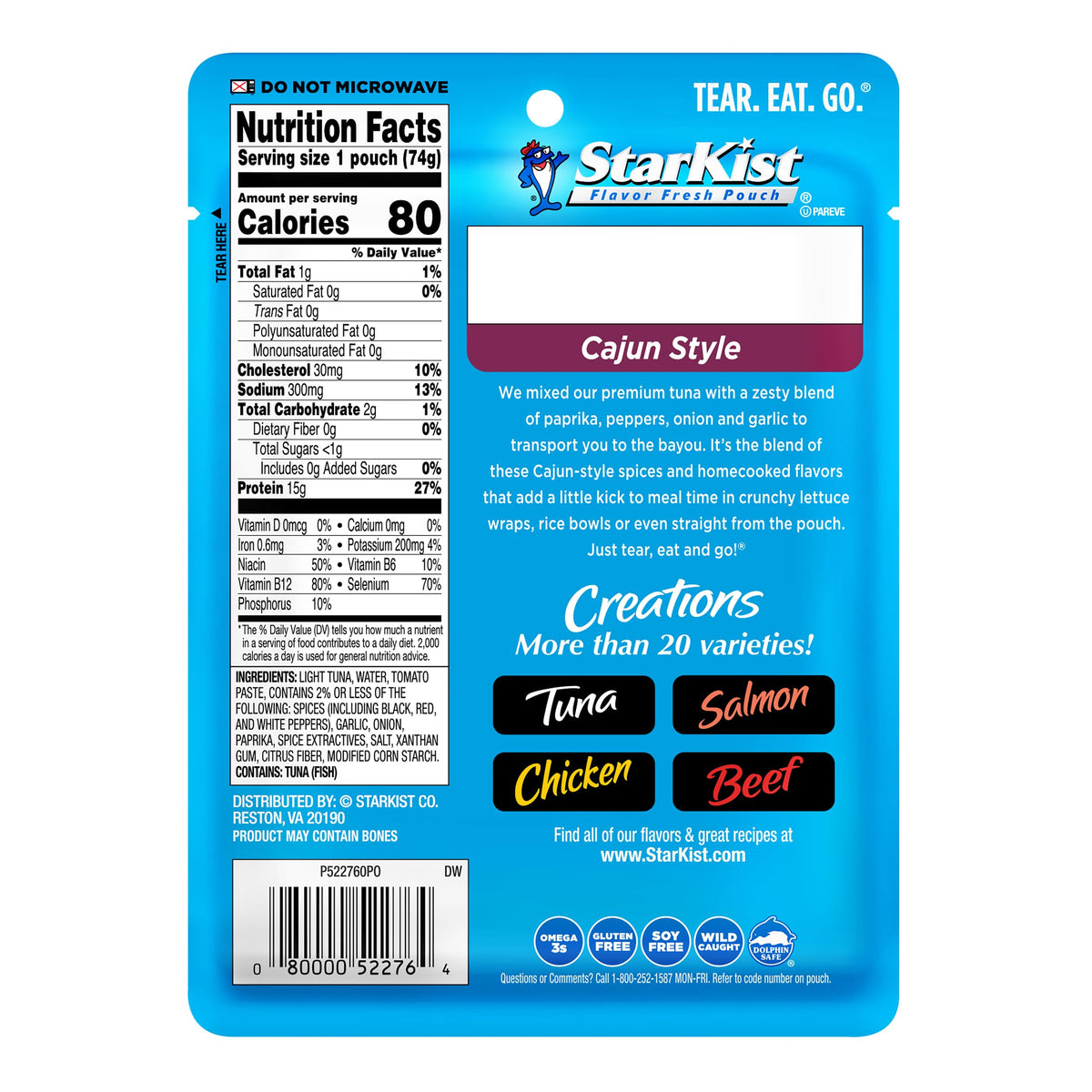 StarKist Tuna Creations high-protein 15g pouch—supports active lifestyles with lean tuna.