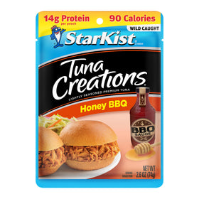 Close-up of StarKist Tuna Creations Honey BBQ pouch highlighting convenience