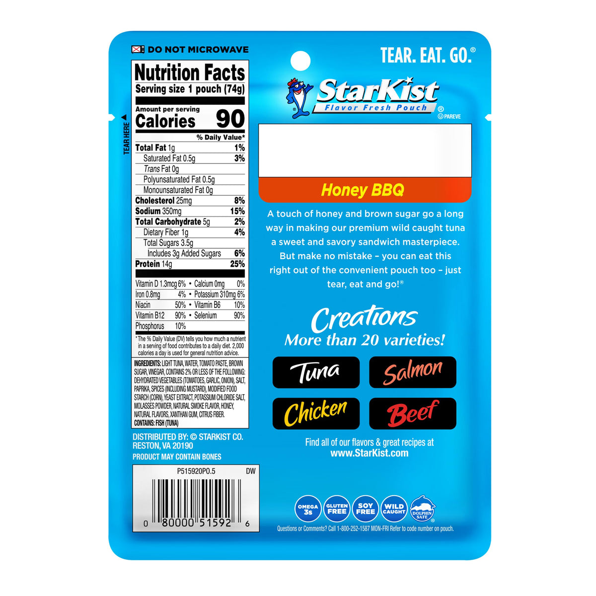 StarKist Tuna Creations Honey BBQ pouch in hand for on the go lunch