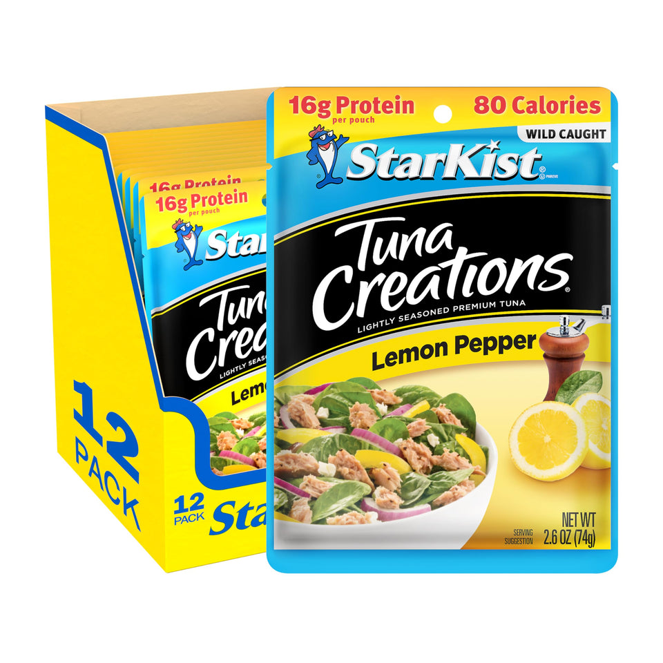 StarKist Tuna Creations Lemon Pepper pouch front, ready-to-eat protein for quick meals