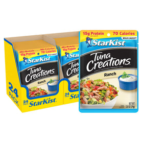 StarKist Tuna Creations Ranch pouch 24-pack front view, portable high-protein snack for busy days.