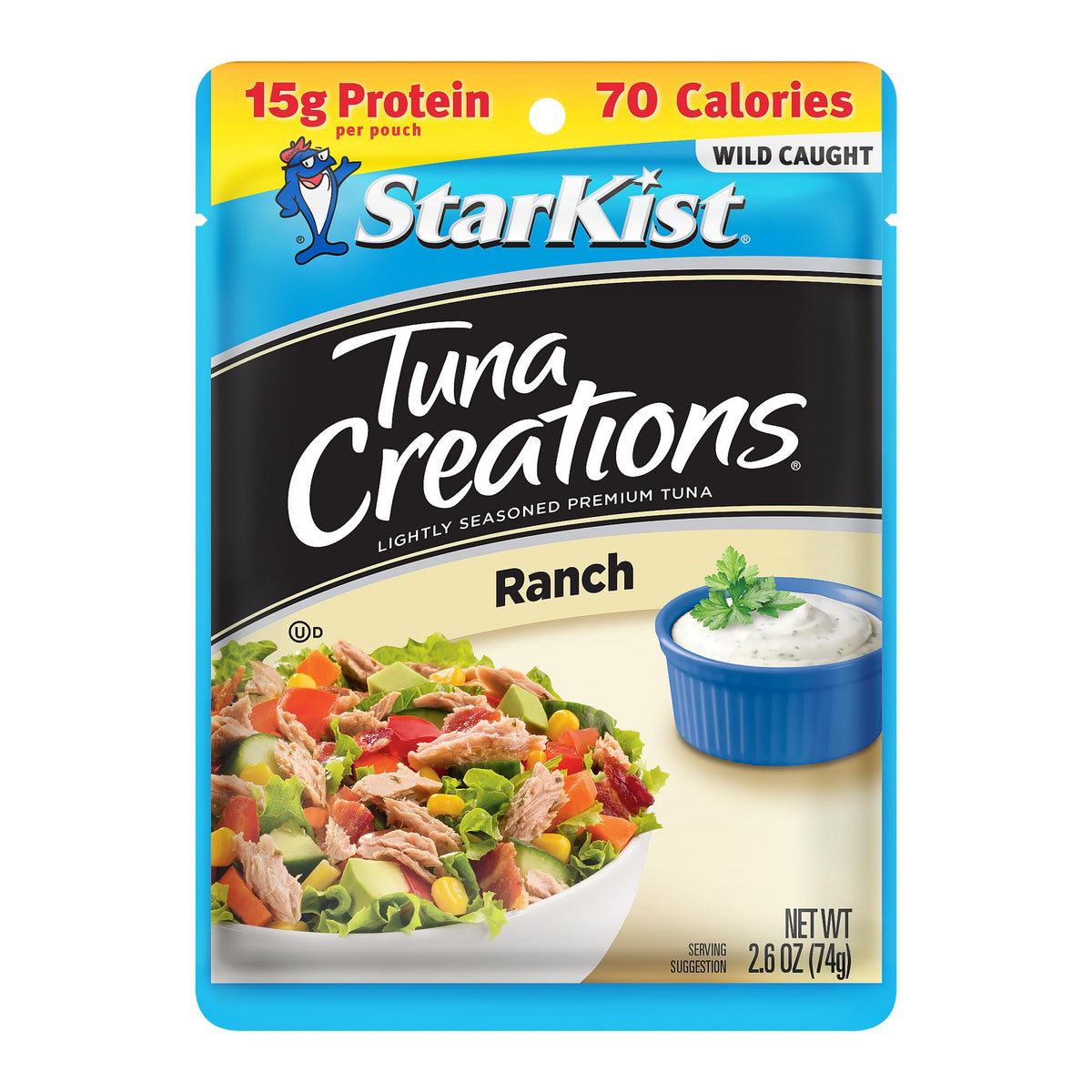 StarKist Tuna Creations Ranch pouch open shot, ready-to-eat for salads and sandwiches.
