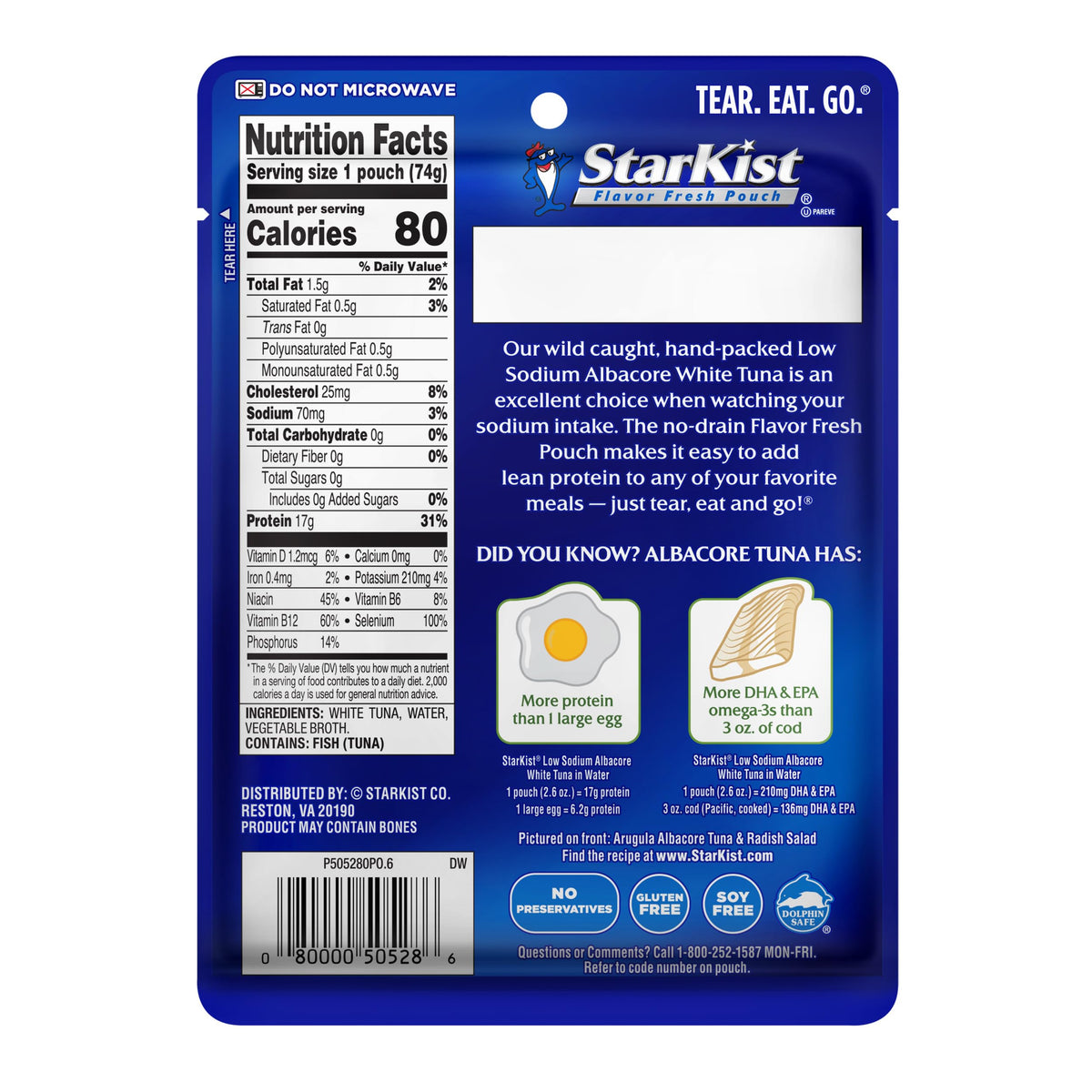 Wild caught StarKist tuna with protein and omega-3 in convenient pouch