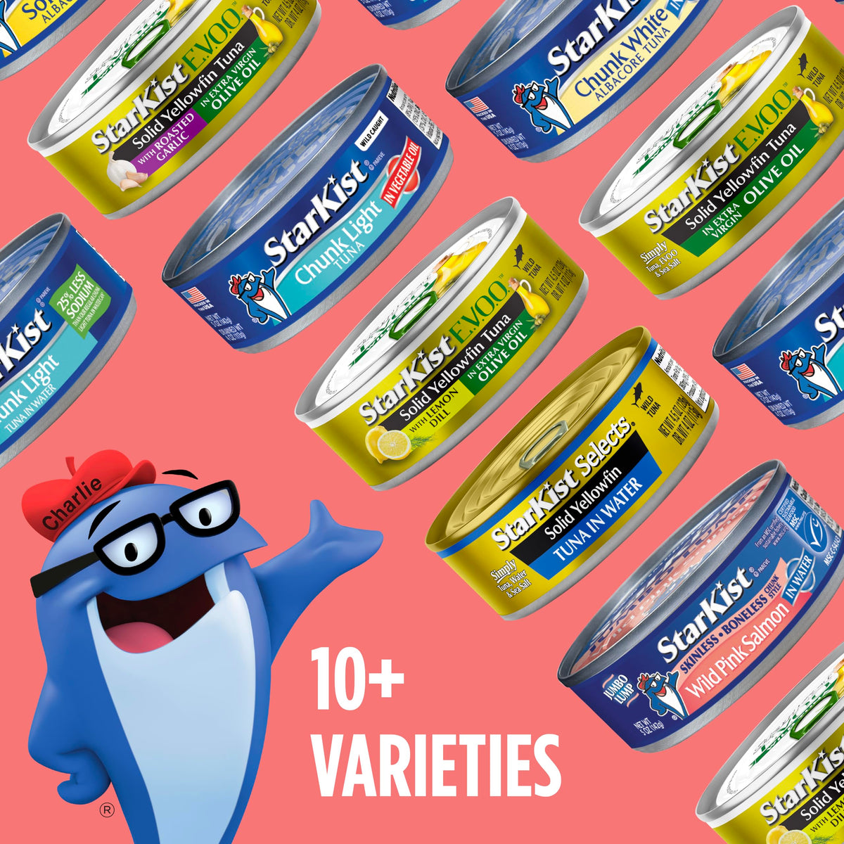 Nutrition panel shows 22g protein per serving on StarKist can.