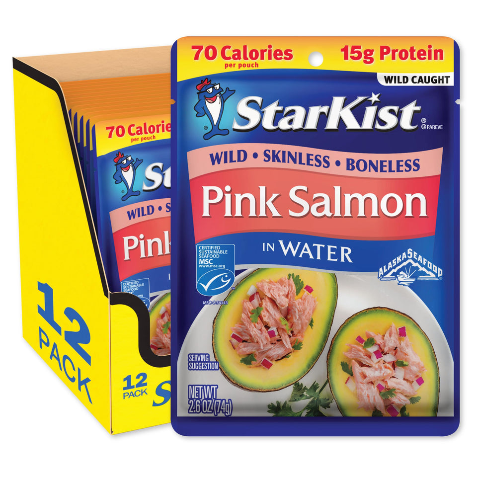 StarKist Wild Pink Salmon pouch open for a ready-to-eat, protein-packed snack on the go.