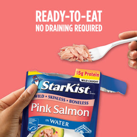 StarKist Wild Pink Salmon with salad on the plate demonstrates versatile, wholesome lunch option.