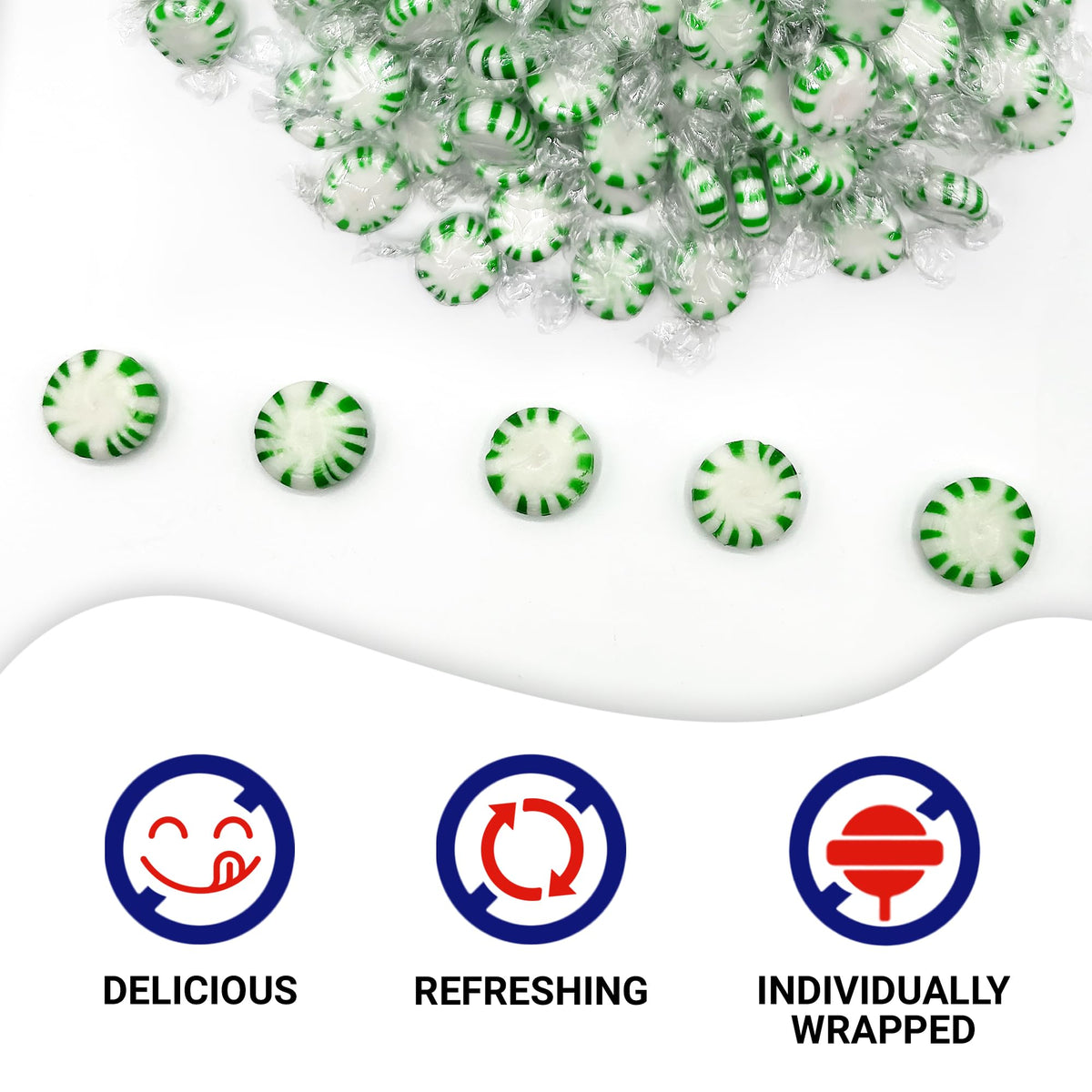Starlight Spearmint discs close-up, crisp flavor for quick breath refreshers during meetings.