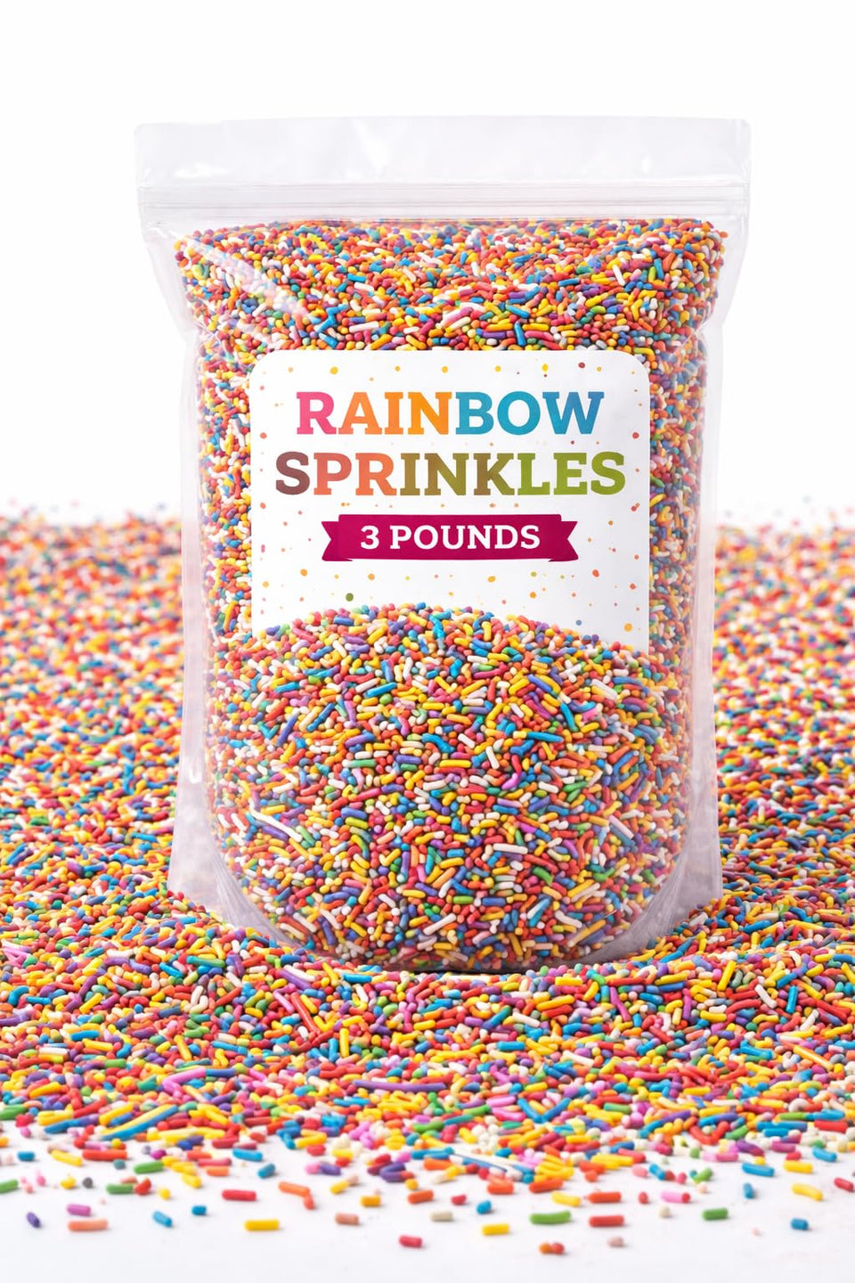 Starnest Rainbow Sprinkles 3lb bulk container for easy decorating and baking.