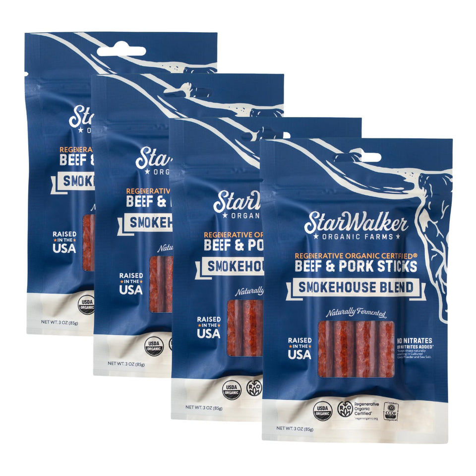 StarWalker Organic Beef and Pork Jerky Sticks pack front for on-the-go protein