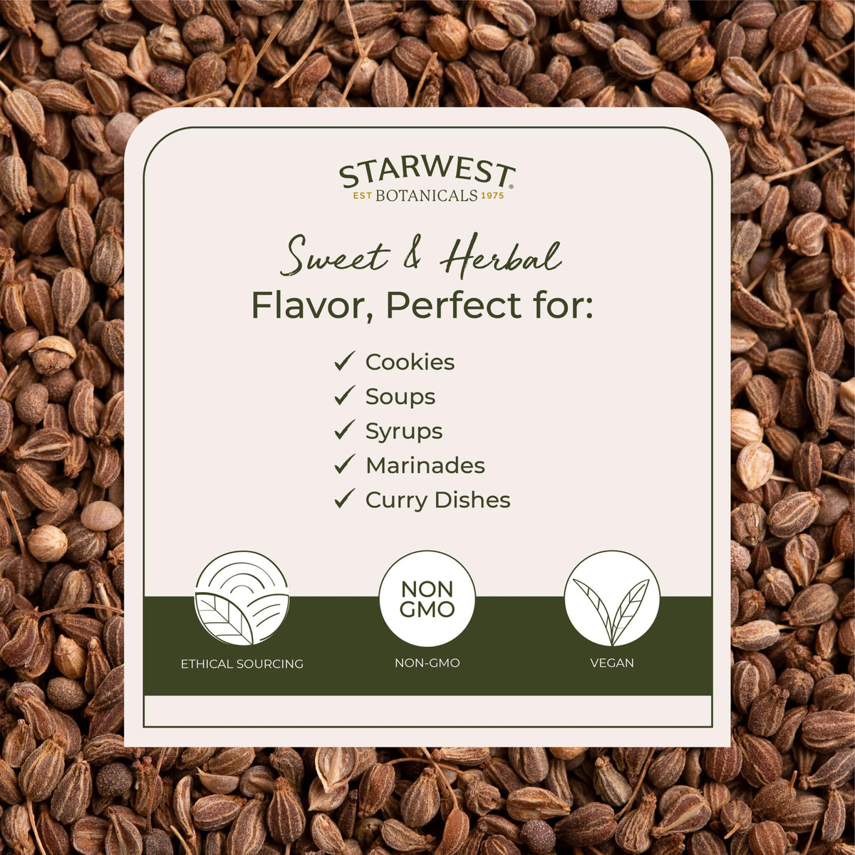 Starwest Botanicals anise seed for baking adds warm, sweet spice