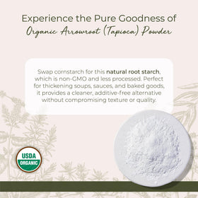 Starwest Botanicals arrowroot tapioca powder dispensing image highlighting smooth thickening