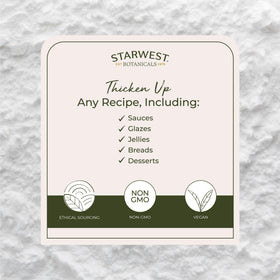 Starwest Botanicals arrowroot tapioca powder scoop demonstrates easy measuring for baking