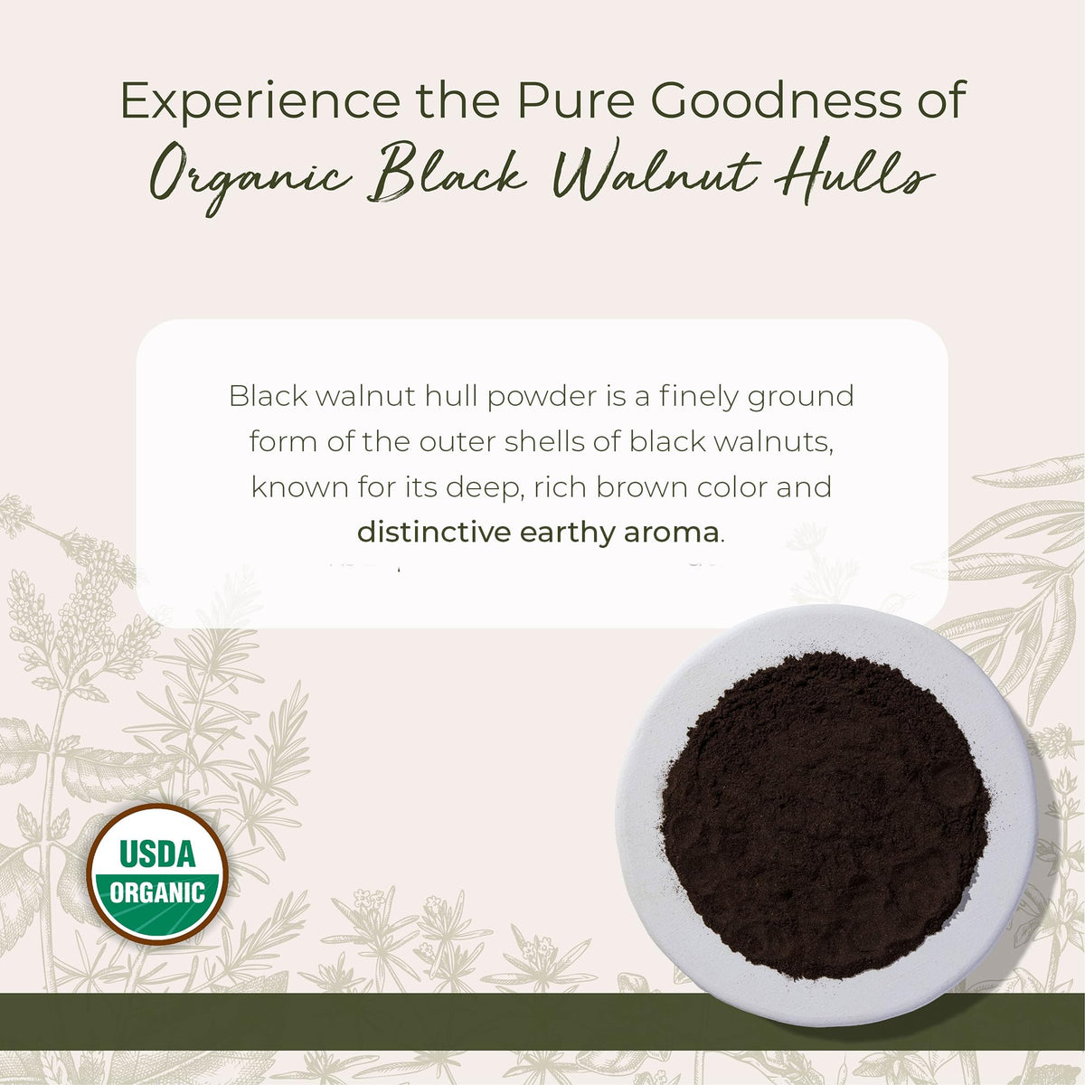 Close-up of Starwest Botanicals Walnut Hull Powder texture for seasoning blends.
