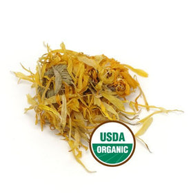Starwest Botanicals calendula petals for tea infusion and decorative garnish.