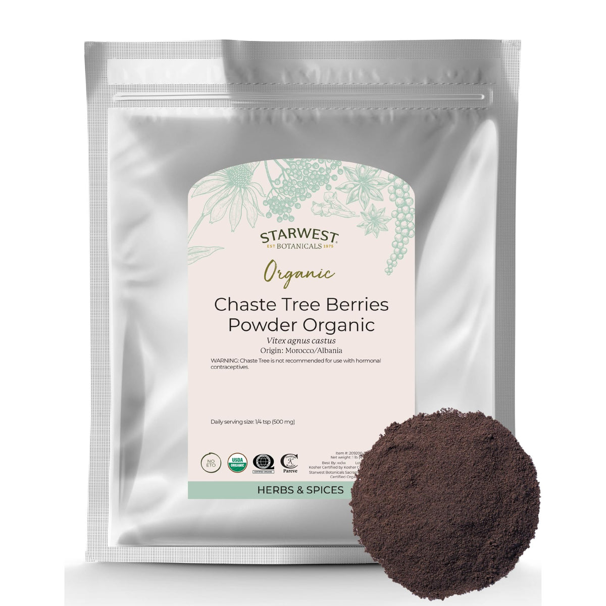 Starwest Botanicals chaste-tree-berries powder bulk bag for DIY chasteberry tea