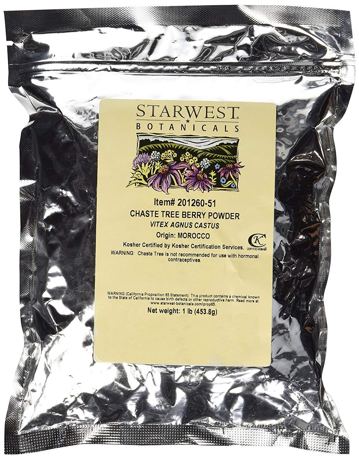 Starwest Botanicals chaste tree berries powder bottle pour for easy measuring
