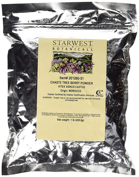 Starwest Botanicals chaste tree berries powder bottle pour for easy measuring