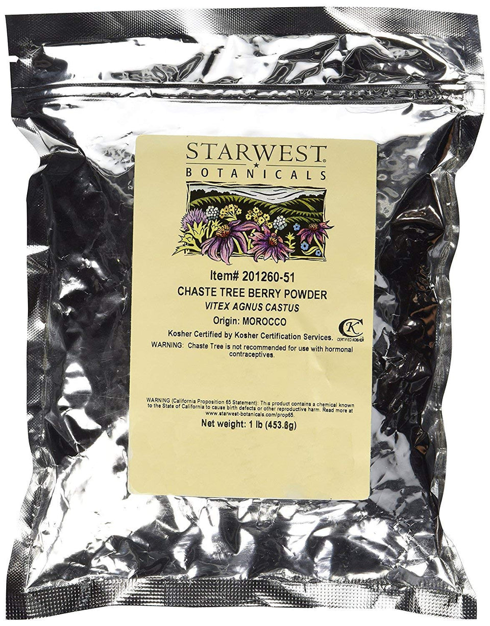 Starwest Botanicals chaste tree berries powder bottle pour for easy measuring