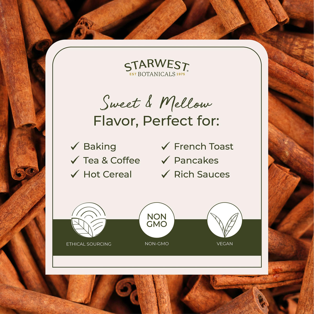 Starwest Botanicals cinnamon sticks ideal for cooking and baking