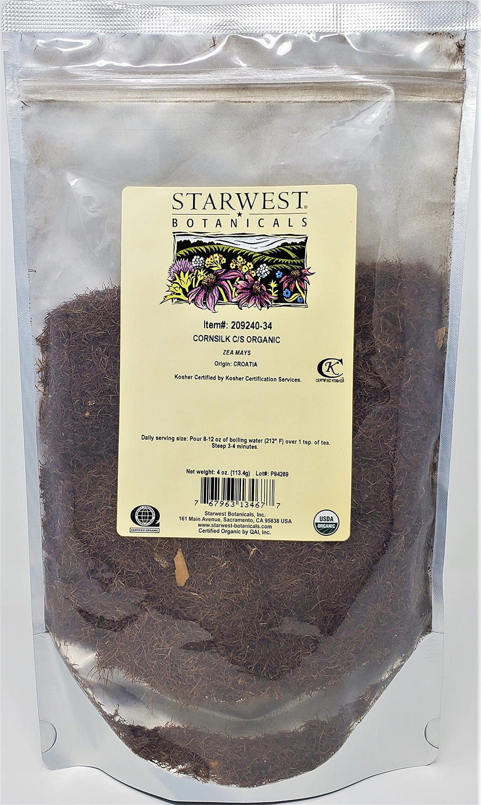Starwest Botanicals corn silk cut and sifted 4 oz ready for tea blends and infusions.