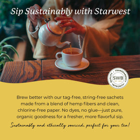 Starwest Botanicals tea bags stored neatly for freshness and ease.