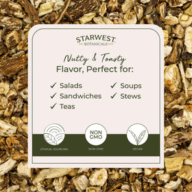 Starwest Botanicals dandelion root tea loose tea, infuser-ready, great for a rich, steady steep.