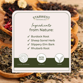 Starwest Botanicals Essiac Tea Organic sheep sorrel, bright herbal notes with balanced finish