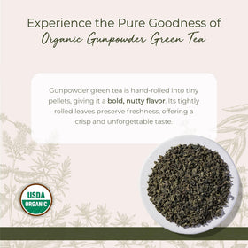 Starwest Botanicals Gunpowder Green Tea leaves rolled into tiny balls