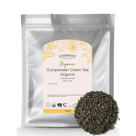 Starwest Botanicals Gunpowder Green Tea loose leaf ready for brewing with fresh aroma