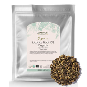 Starwest Botanicals licorice root cut and sifted for herbal tea blends.