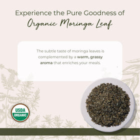 Starwest Botanicals Moringa leaf packaging in a resealable jar for everyday brewing.