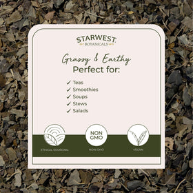 Starwest Botanicals Moringa leaf tea infusion aids flavorful, nutrient-rich beverages.