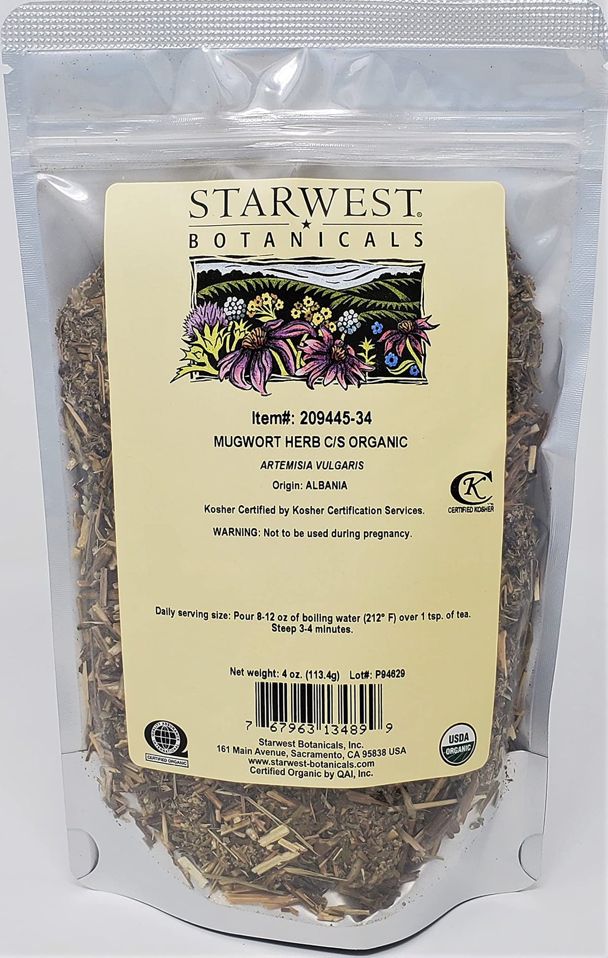 Starwest Botanicals Mugwort herb cut and sifted, ideal for tea blends and aromatic rituals.