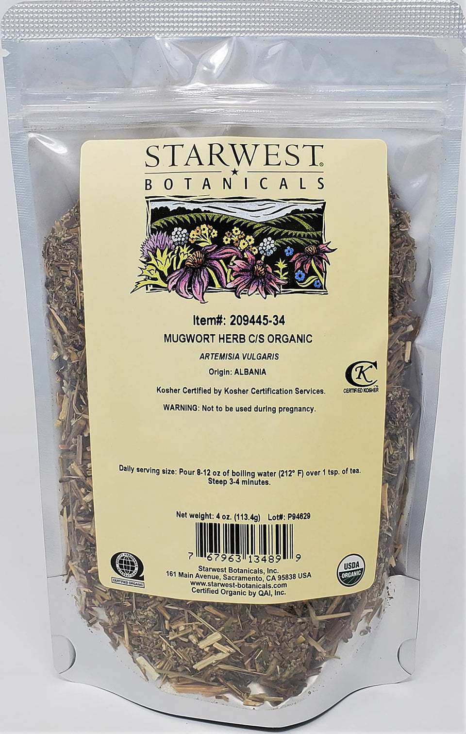 Starwest Botanicals Mugwort herb cut and sifted, ideal for tea blends and aromatic rituals.