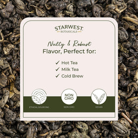 Starwest Botanicals Organic Gunpowder Green Tea packaging showing organic and kosher certification