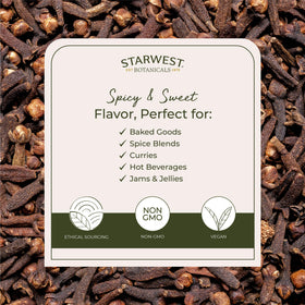 Starwest Botanicals Organic Cloves Whole aroma-closeup—warm, woodsy notes ideal for baking