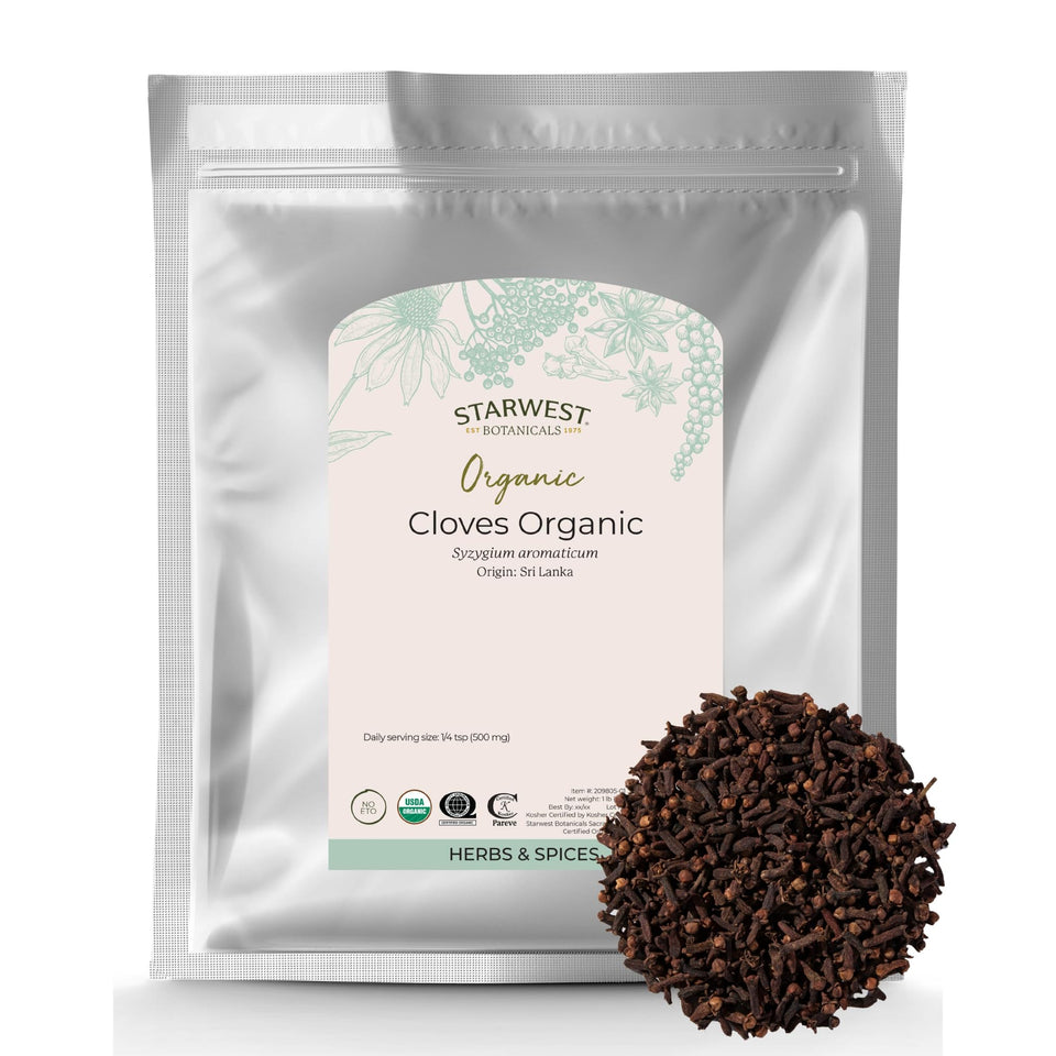 Starwest Botanicals Organic Cloves Whole package—aromatic spice for seasoning and tea