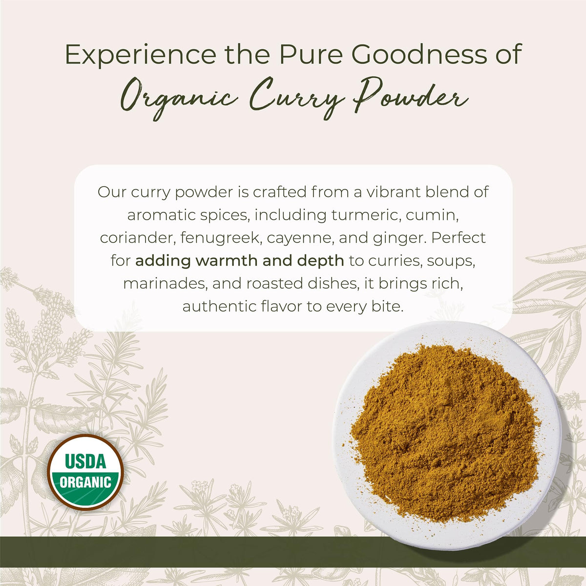 Starwest Botanicals Organic Curry Powder with Salt ingredients close-up highlights natural spices and organic claim