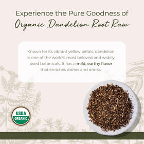Starwest Botanicals organic dandelion root tea, hand-picked, ideal for a warm, caffeine-free moment.