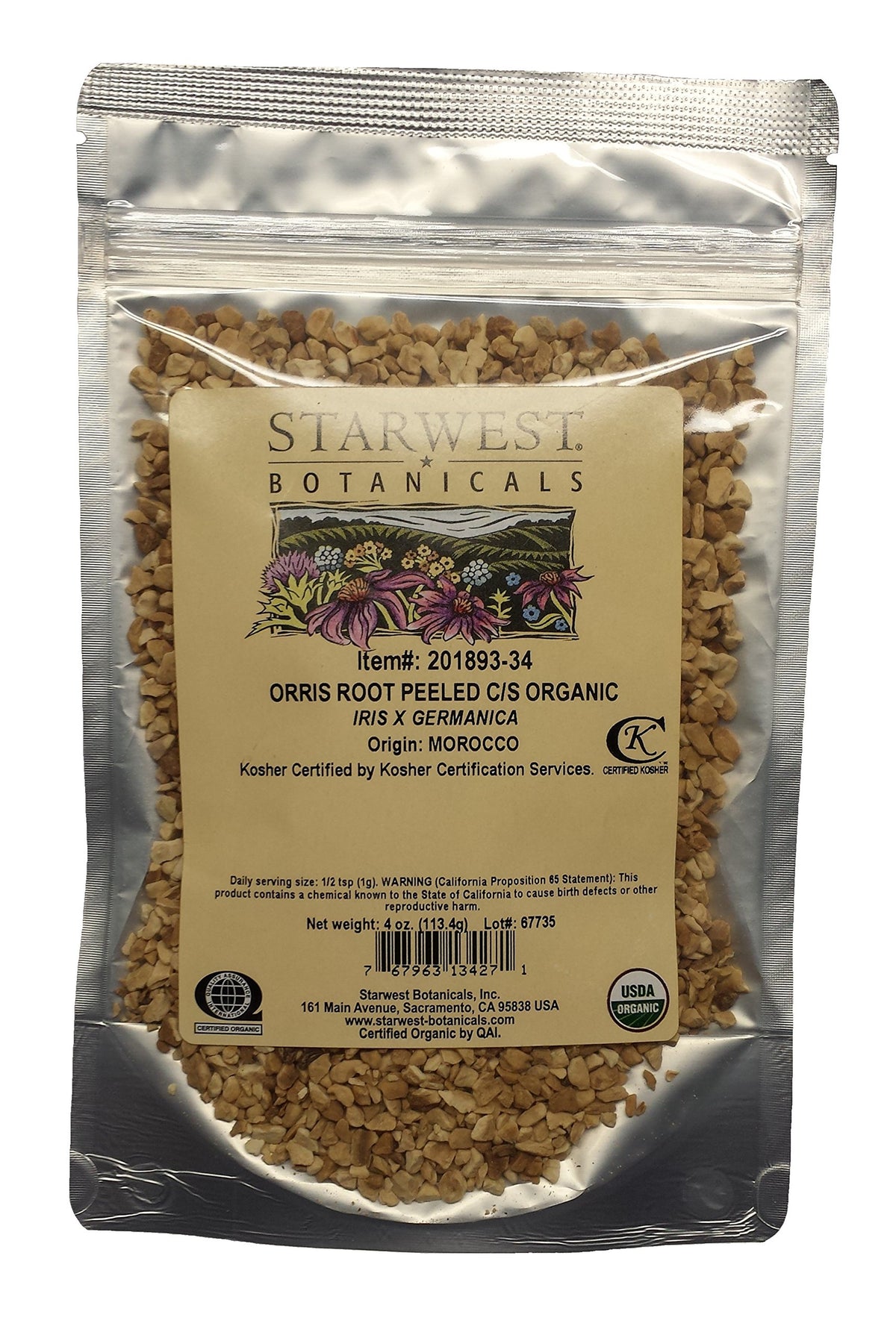 Starwest Botanicals orris root peeled image for aromatic blends and flavoring applications.